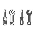 Screwdriver and wrench line and solid icon, construction tools concept, screwdriver and spanner vector sign on white