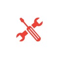 Screwdriver And Wrench Red Icon On White Background. Red Flat Style Vector Illustration Royalty Free Stock Photo