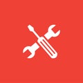 Screwdriver And Wrench Red Icon On White Background. Red Flat Style Vector Illustration Royalty Free Stock Photo