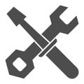Screwdriver and wrench solid icon. Construction tools vector illustration isolated on white. Repair glyph style design