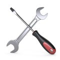 Screwdriver with wrench spanner cross. 3d tools icon.