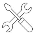 Screwdriver and wrench thin line icon, settings