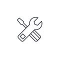 Screwdriver, wrench tool, setup, settings thin line icon. Linear vector symbol