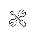 Screwdriver and wrench tools. Software, and user preferences, customization, control, adaptability. Vector icon