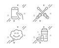 Screwdriverl, Hold smartphone and Smile icons set. Medical drugs sign. Repair tool, Phone call, Comic chat. Vector