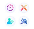 Screwdriverl, User idea and Time icons set. Chemistry beaker sign. Repair tool, Light bulb, Clock. Vector