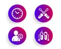 Screwdriverl, User idea and Time icons set. Chemistry beaker sign. Repair tool, Light bulb, Clock. Vector