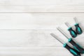 Screwdrivers with different nozzles are on the right corner Royalty Free Stock Photo