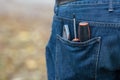 Screwdrivers in the pocket of a blue jeans Royalty Free Stock Photo