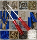 Screwdrivers, screws and dowels Royalty Free Stock Photo