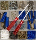 Screwdrivers, screws and dowels Royalty Free Stock Photo