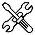 Screwdriwer and adjustable wrench line icon. Repair vector illustration isolated on white. Screwdriver and spanner
