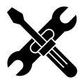 Screwdriwer and adjustable wrench solid icon. Repair vector illustration isolated on white. Screwdriver and spanner