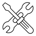 Screwdriwer and adjustable wrench thin line icon. Repair vector illustration isolated on white. Screwdriver and spanner