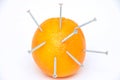 They screwed too much on the skin of the orange fruit, isolated white background Royalty Free Stock Photo