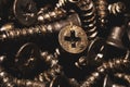 Screws background. heap of tapping screws. pile of fasteners Royalty Free Stock Photo