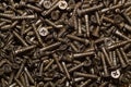 Screws background. heap of tapping screws. pile of fasteners Royalty Free Stock Photo