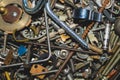 Screws background. heap of tapping screws. work tool. pile of fasteners. bolts and nuts. metal scrape Royalty Free Stock Photo