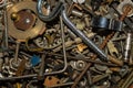 Screws background. heap of tapping screws. work tool. pile of fasteners. bolts and nuts. metal scrape Royalty Free Stock Photo