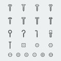 Screws, bolts and nuts icons in linear style Royalty Free Stock Photo