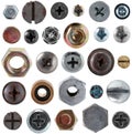 Screws head nut bolt collection set Royalty Free Stock Photo