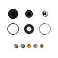Screws, Washers and Rivets. Realistic Illustration, Top View. Vector Design Elements Set for You Design