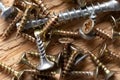Screws on wooden background. Closeup image Royalty Free Stock Photo