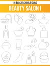 Scribble Black Icon Set Beauty Salon I