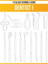 Scribble Black Icon Set Dentist I