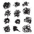 Scribble brush strokes set, logo design element. Flower icon shapes