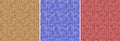 Scribble. Three funny linear seamless patterns of the same theme: brown blue, red