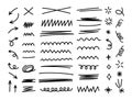 Scribble doodle line shapes set. Hand drawn design elements collection. Black brush strokes bundle Royalty Free Stock Photo