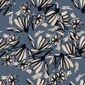 Scribble flower seamless pattern on gray background. Hand drawn floral endless wallpaper