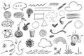 Scribble hand drawn mega set elements in flat graphic design. Collection objects of doodle speech bubble, wavy line