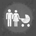 Scribble icon dad and mom with baby in stroller on gray vintage background . Royalty Free Stock Photo