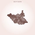 Scribble Map of South Sudan Vector Design Template.