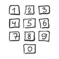 Scribble Square Font Hand Drawn Numbers Black Isolated