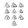Scribble Triangle Font Hand Drawn Numbers Black Isolated