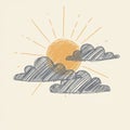 Scribbled illustration of a sun partially obscured by three clouds. The sun is depicted as