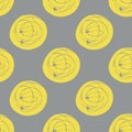 Scribbled ink line circle vector seamless pattern background. Hand drawn brush stroke ring shapes yellow grey backdrop Royalty Free Stock Photo