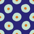 Scribbled ink line circle vector seamless pattern background. Minimal brush stroke ring shapes indigo backdrop. Bold