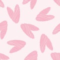 Scribbled vector pink heart seamless pattern background. Backdrop with delicate pencil effect scattered rosy color