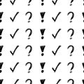 Seamless pattern with hand drawn check, exclamation and question mark symbols Royalty Free Stock Photo