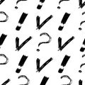 Seamless pattern with hand drawn check, exclamation and question mark symbols Royalty Free Stock Photo