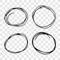 Hand drawn scribble circles.  Set of four black doodle round circular design elements Royalty Free Stock Photo