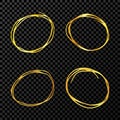 Hand drawn scribble circles. Set of four gold doodle round circular design elements