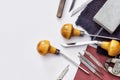 Scribing tools and equipment for manual metal engraving. Royalty Free Stock Photo