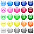 Script code icons in color glossy buttons