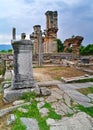 Script on column and Basilica II christian temple Royalty Free Stock Photo