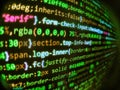 Script on computer with source code. Computer science lesson. Background matrix style. Abstract technological background with Royalty Free Stock Photo